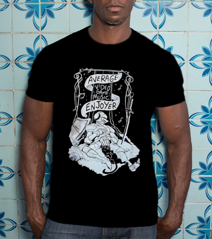 Average Video Game Music Enjoyer Knight Resting Under Stars With Cat T-Shirt