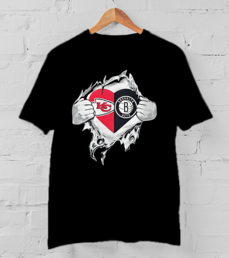 Kansas City Chiefs Brooklyn Nets Torn Heart Fan T-Shirt
