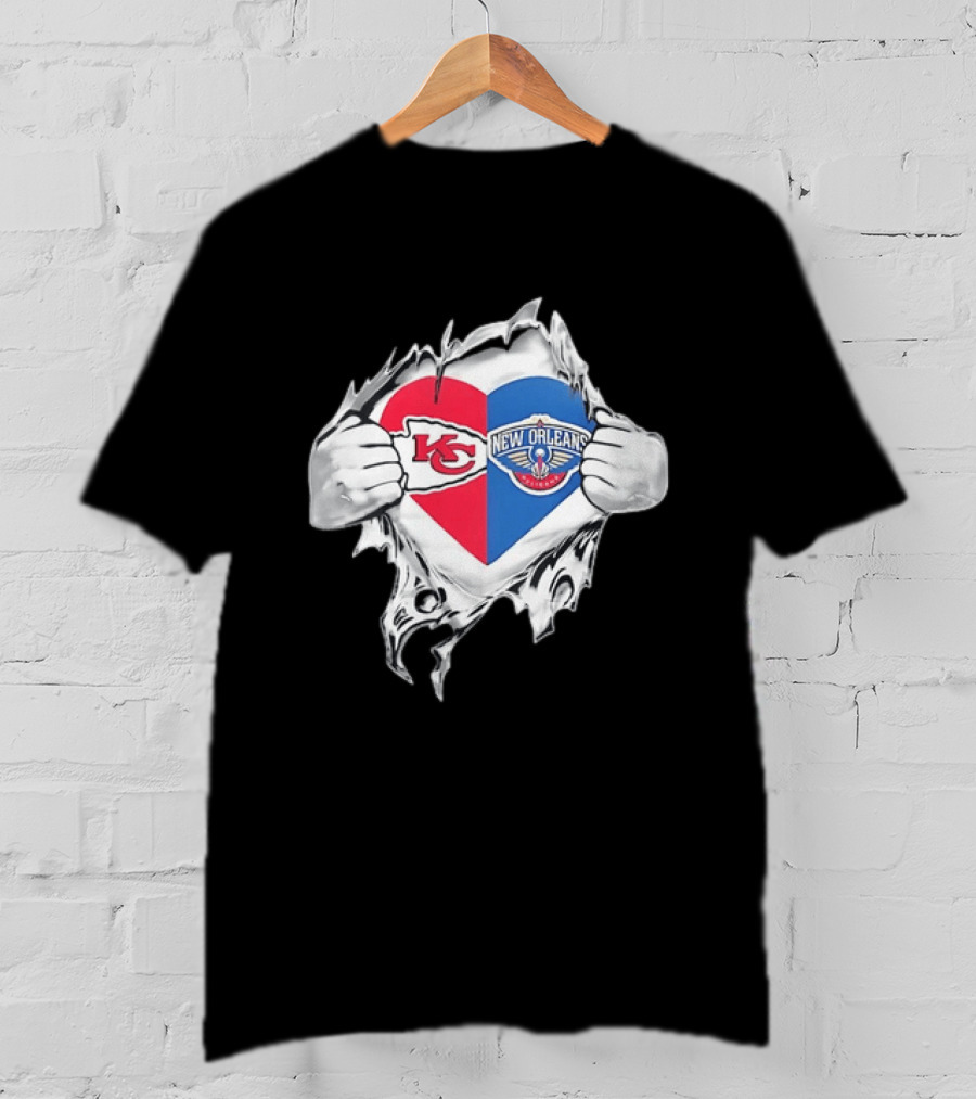 Kansas City Chiefs New Orleans Pelicans Heart Ripped Open T-Shirt