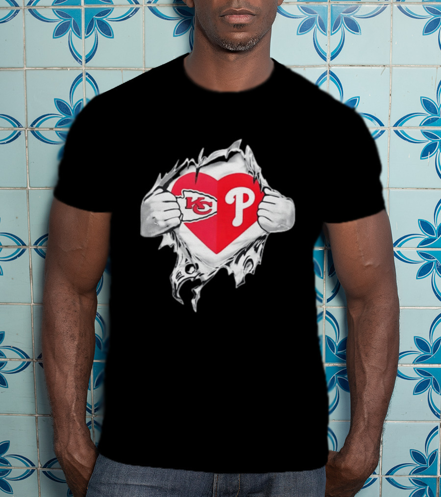 KC Phillies Rip Heart Chiefs Phillies Fan T-Shirt