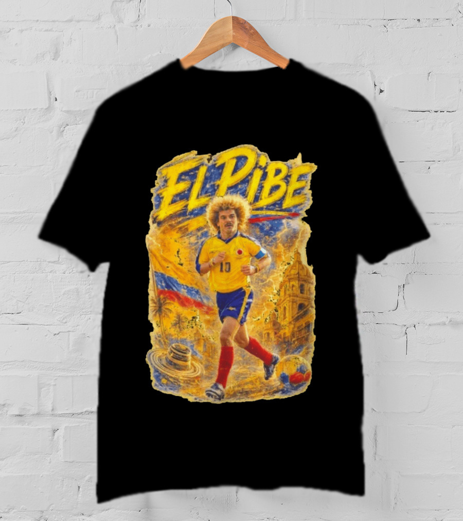 Carlos Valderrama El Pibe Colombia Football Legend Iconic Yellow Jersey T-Shirt