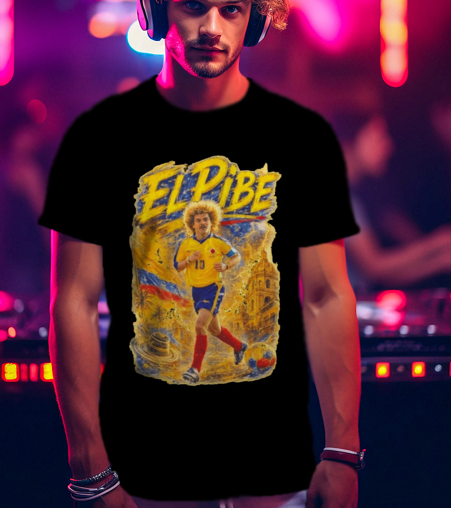 Carlos Valderrama El Pibe Colombia Football Legend Iconic Yellow Jersey T-Shirt
