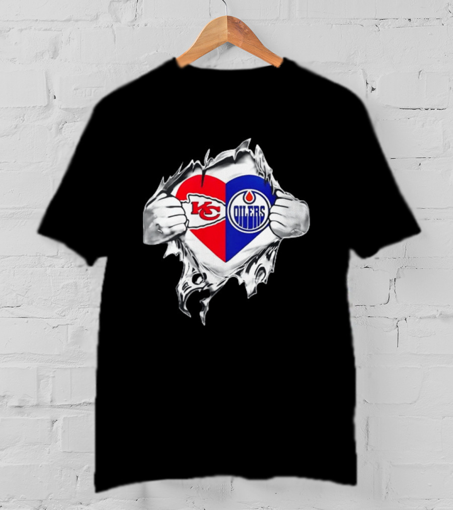 Love Heart KC Chiefs Edmonton Oilers Fusion T-Shirt