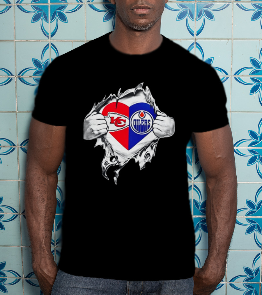 Love Heart KC Chiefs Edmonton Oilers Fusion T-Shirt