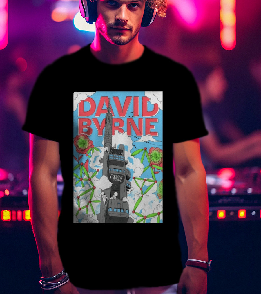 David Byrne Prague June 17 2026 Tour Psychedelic Cityscape T-Shirt