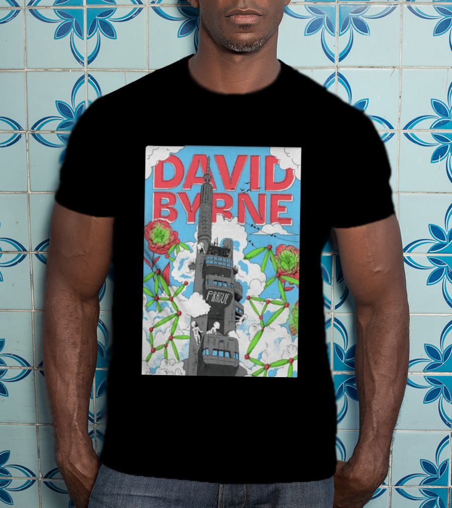 David Byrne Prague June 17 2026 Tour Psychedelic Cityscape T-Shirt