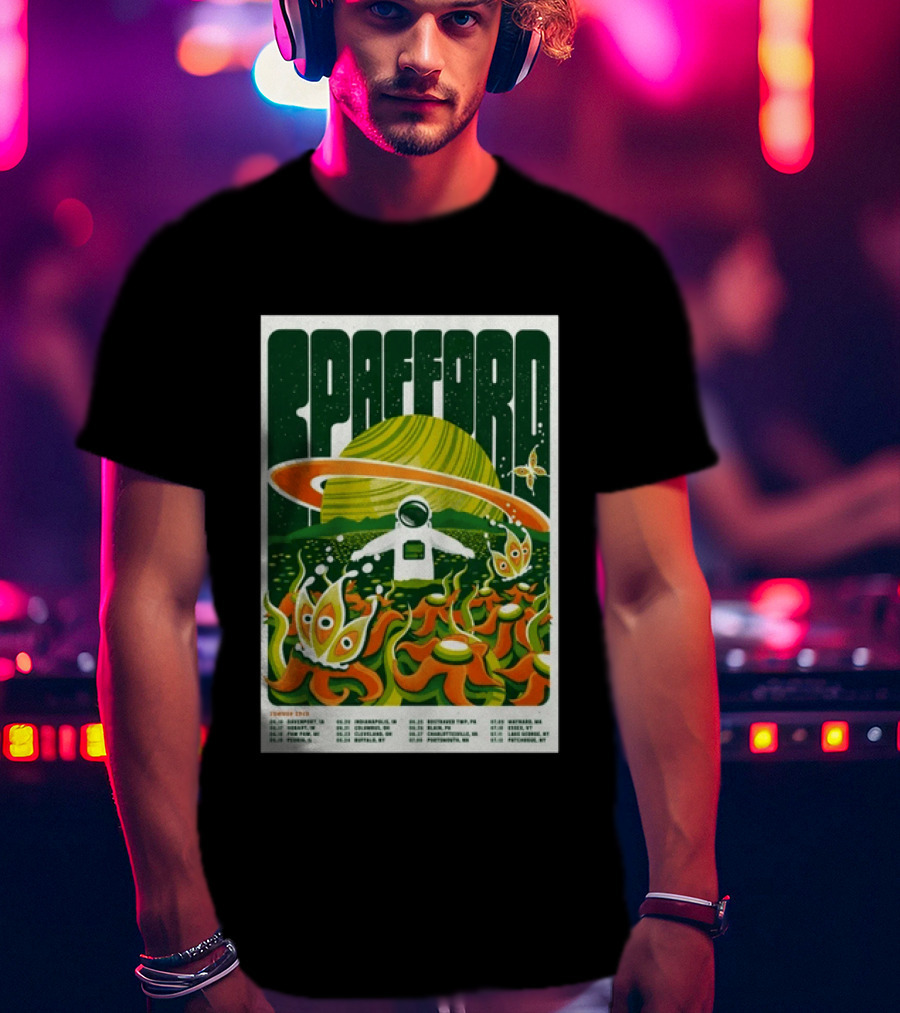 Spafford Summer Tour 26 Space Adventure Psychedelic Alien Astronaut Concert Dates And Locations T-Shirt