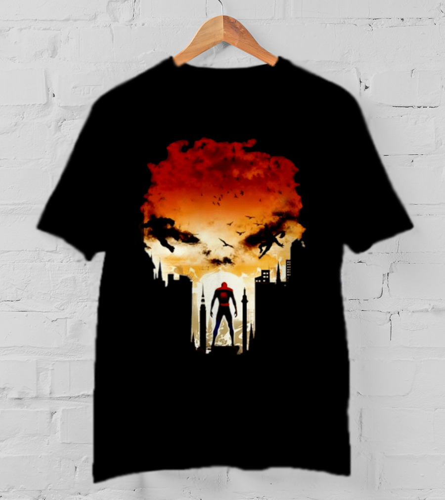 Spider Man Hulk Wolverine Marvel Superheroes Cityscape Action Scene T-Shirt