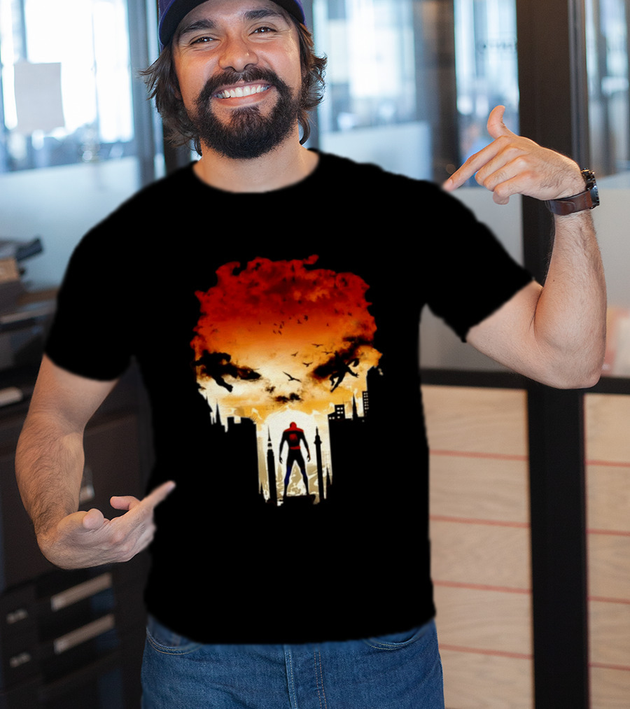 Spider Man Hulk Wolverine Marvel Superheroes Cityscape Action Scene T-Shirt