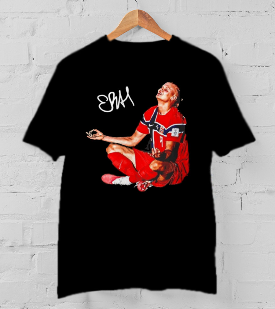 Erling Haaland Norway Football Meditation Pose Signature T-Shirt