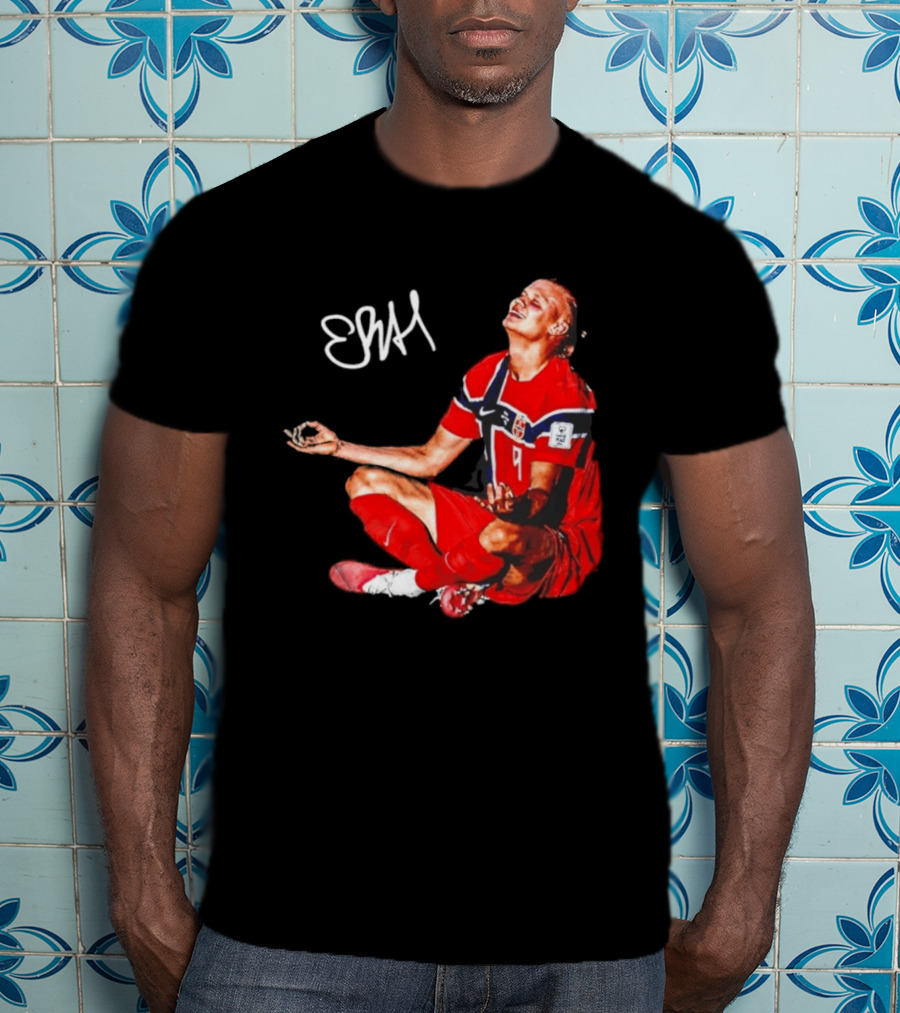 Erling Haaland Norway Football Meditation Pose Signature T-Shirt