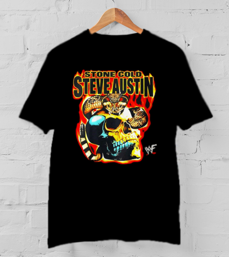 Stone Cold Steve Austin Flaming Skull Snake WWF T-Shirt