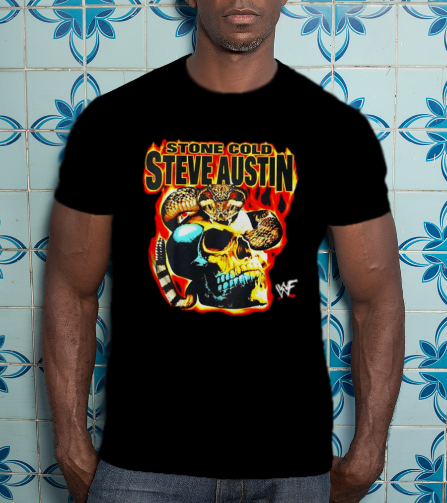 Stone Cold Steve Austin Flaming Skull Snake WWF T-Shirt