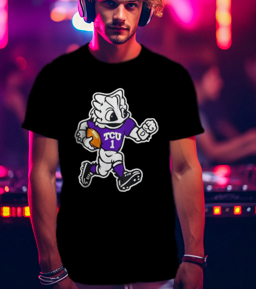 TCU Horned Frog Mascot Running Football TCU 1 Fan Gear T-Shirt