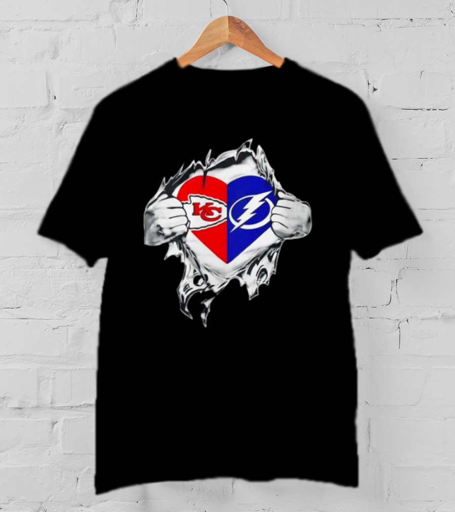 Kansas City Chiefs Heart Ripping Tampa Bay Lightning NFL NHL T-Shirt