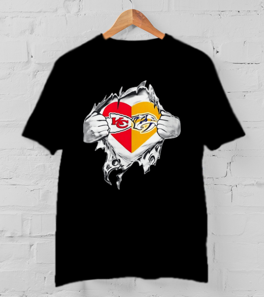 Kansas City Chiefs Nashville Predators Heart Ripping Open T-Shirt