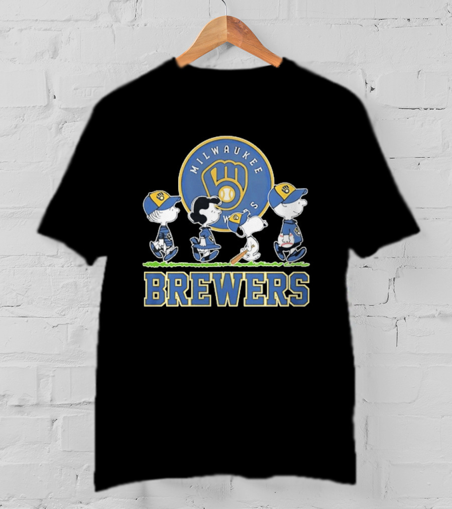 Milwaukee Brewers Peanuts Characters Baseball Team Collaboration T-Shirt