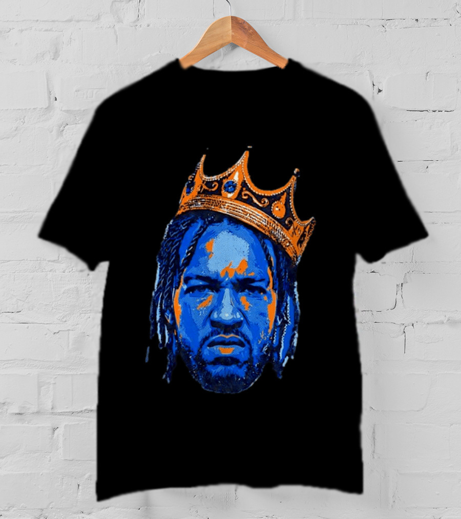 Jalen Brunson New York Knicks King Of New York Orange Crown Blue T-Shirt
