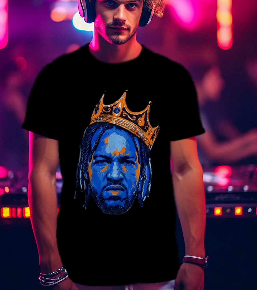 Jalen Brunson New York Knicks King Of New York Orange Crown Blue T-Shirt