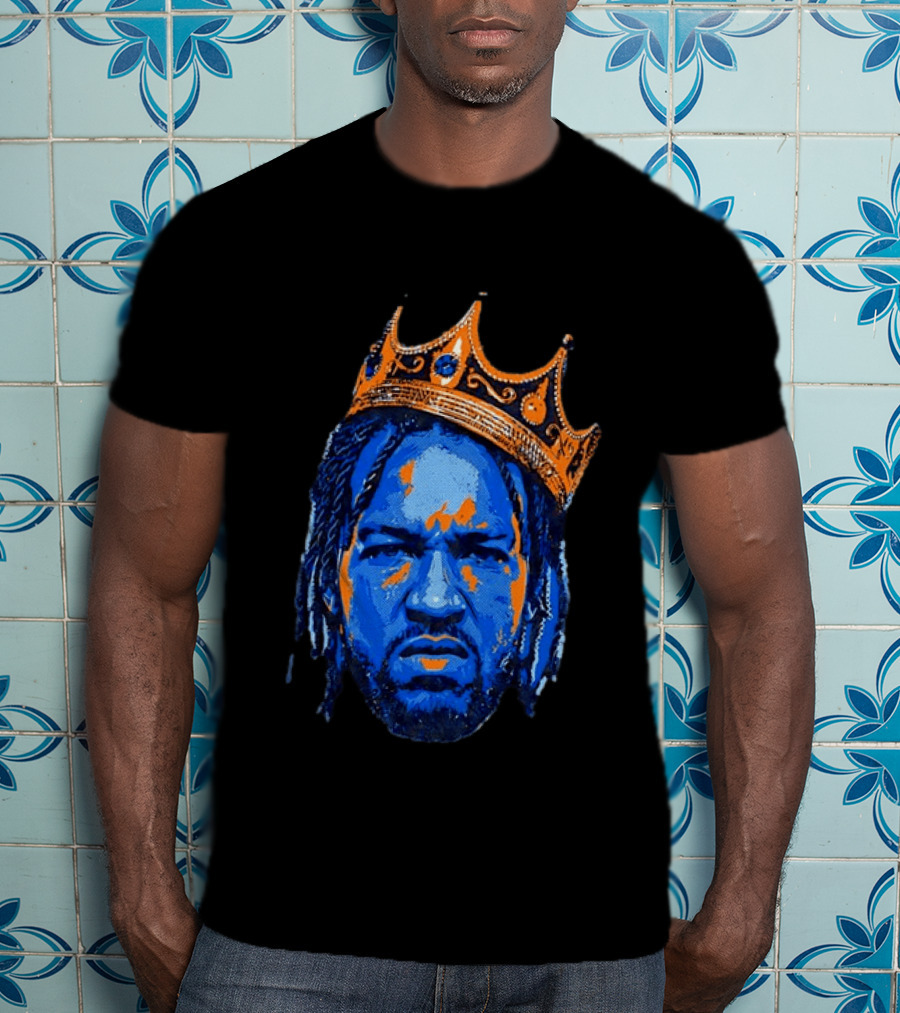 Jalen Brunson New York Knicks King Of New York Orange Crown Blue T-Shirt