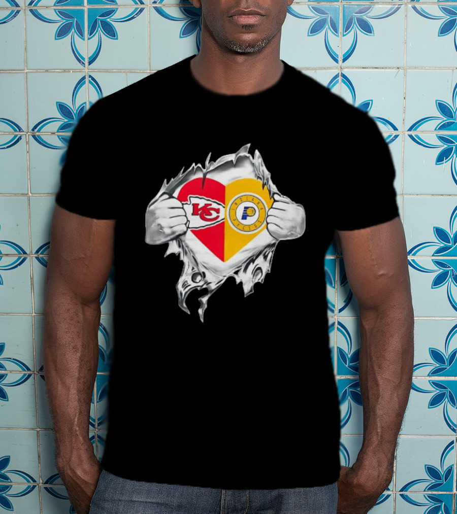 Kansas City Chiefs Indiana Pacers Heart Torn Open T-Shirt