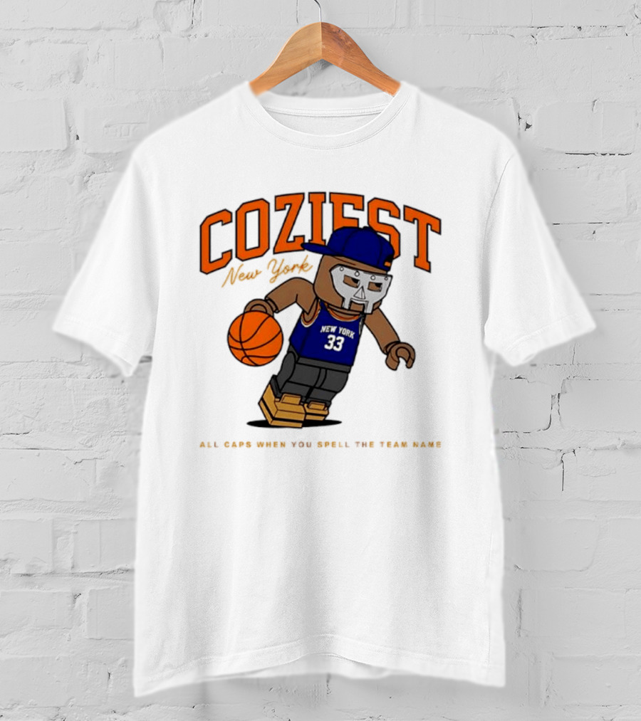 Coziest New York MF DOOM Patrick Ewing Knicks All Caps Basketball Lego T-Shirt