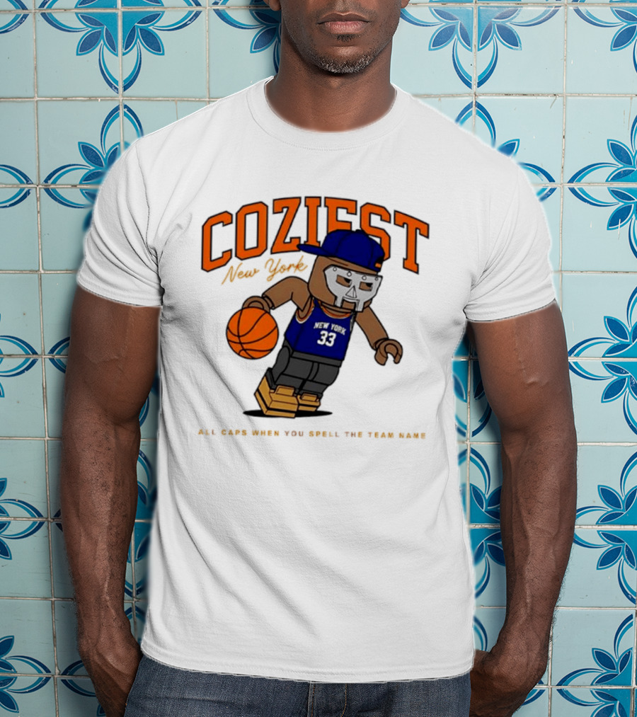 Coziest New York MF DOOM Patrick Ewing Knicks All Caps Basketball Lego T-Shirt