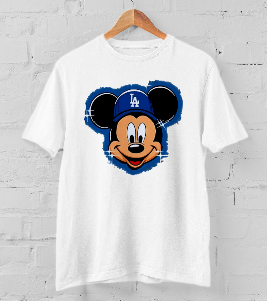 Mickey Mouse Wearing LA Dodgers Hat T-Shirt