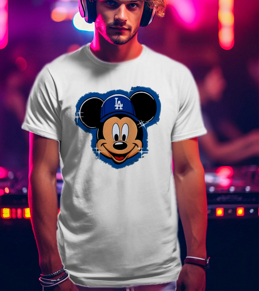 Mickey Mouse Wearing LA Dodgers Hat T-Shirt