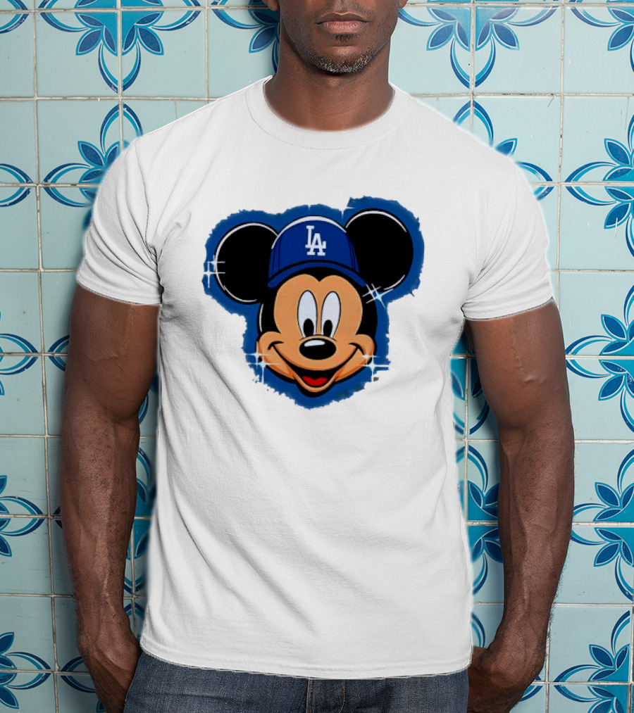 Mickey Mouse Wearing LA Dodgers Hat T-Shirt