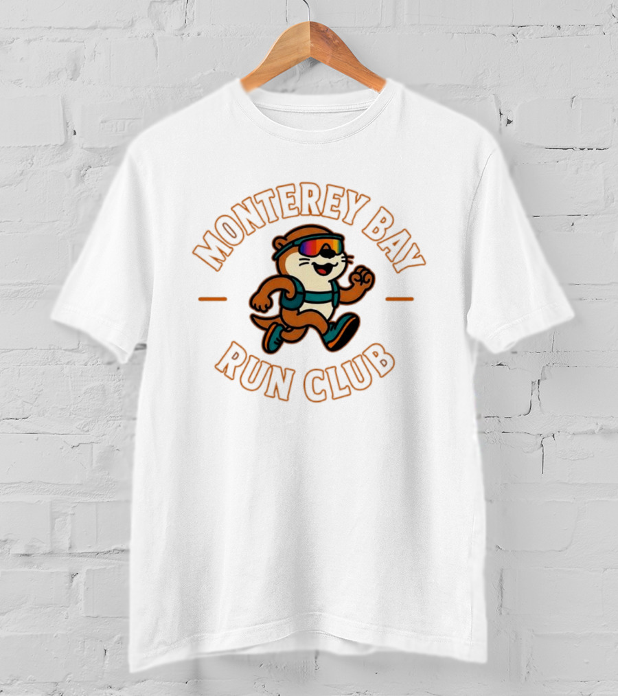 Monterey Bay Run Club Cartoon Otter Wearing Sunglasses And Backpack T-Shirt