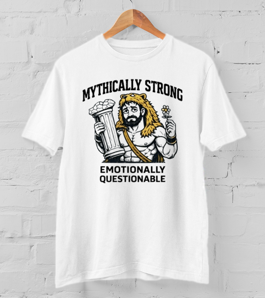 Mythically Strong Emotionally Questionable Hercules Lion Skin Pillar T-Shirt
