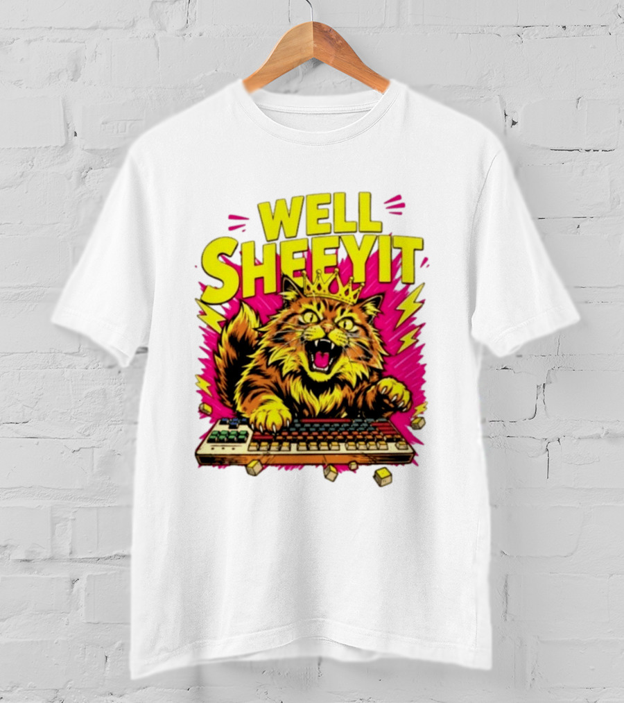 Well Sheeyit Crowned Cat Typing On Keyboard T-Shirt
