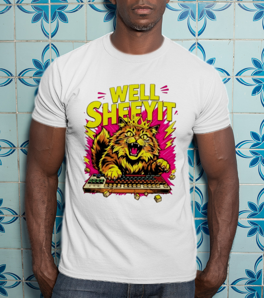 Well Sheeyit Crowned Cat Typing On Keyboard T-Shirt