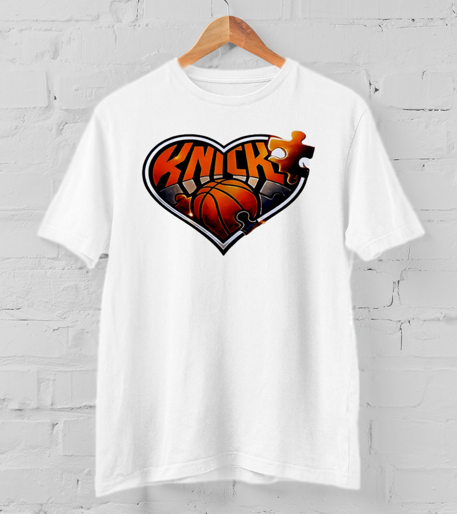 New York Knicks Puzzle Basketball Heart T-Shirt