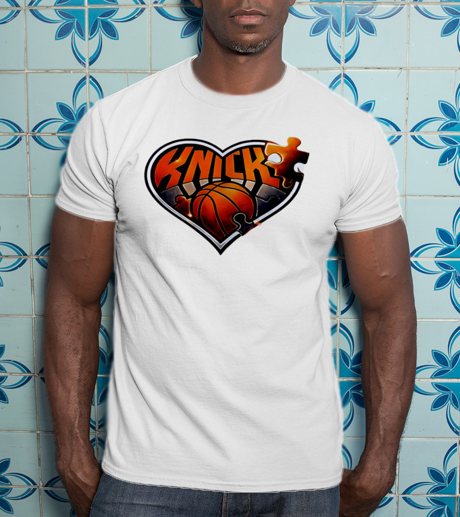 New York Knicks Puzzle Basketball Heart T-Shirt