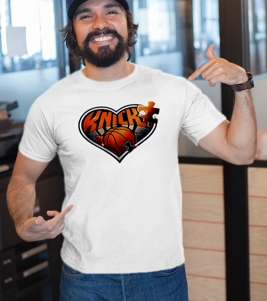 New York Knicks Puzzle Basketball Heart T-Shirt