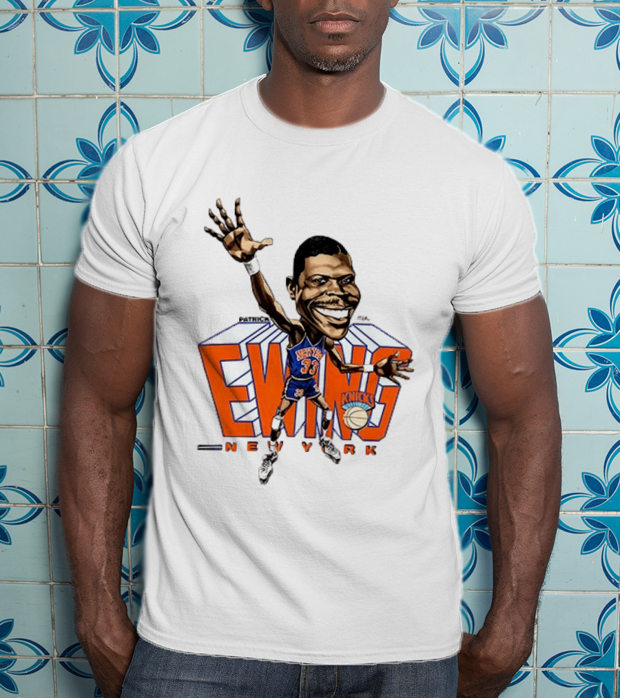 Patrick Ewing New York Knicks NBA Caricature Basketball Legend T-Shirt
