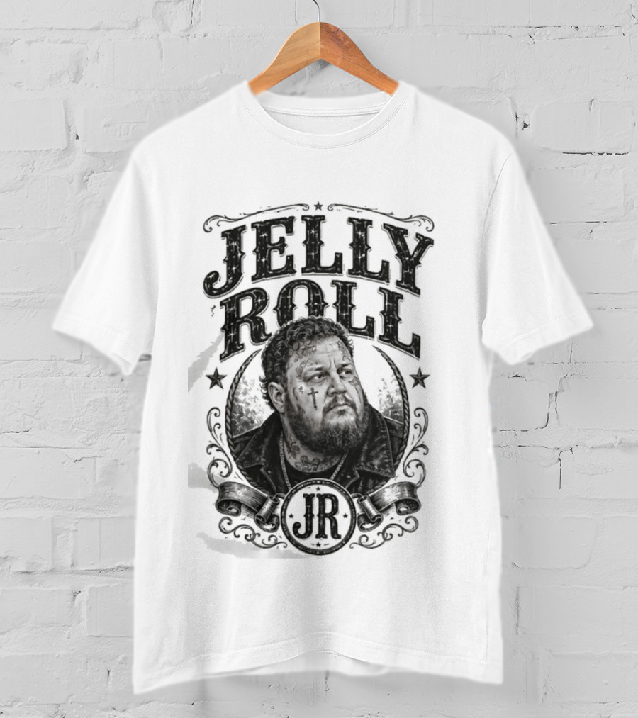 Jelly Roll Country Music Tour Songbook JR Stars Beige T-Shirt