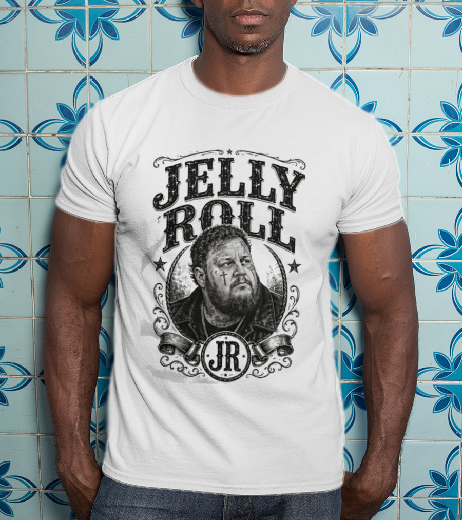 Jelly Roll Country Music Tour Songbook JR Stars Beige T-Shirt
