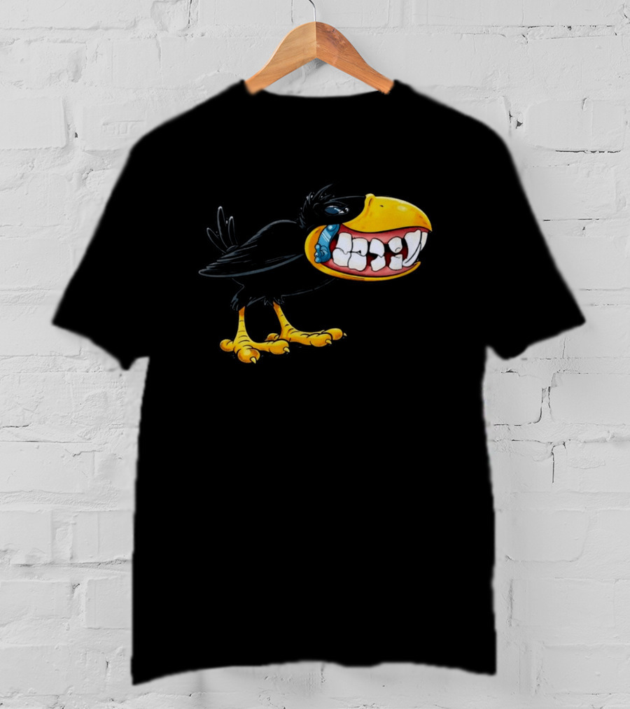 Crow With Huge Teeth Cartoon Blue Phone Green T-Shirt