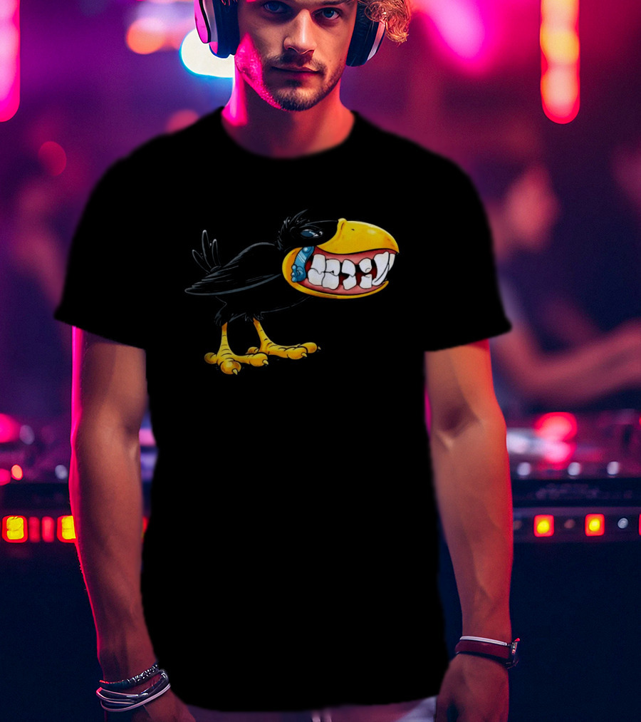 Crow With Huge Teeth Cartoon Blue Phone Green T-Shirt