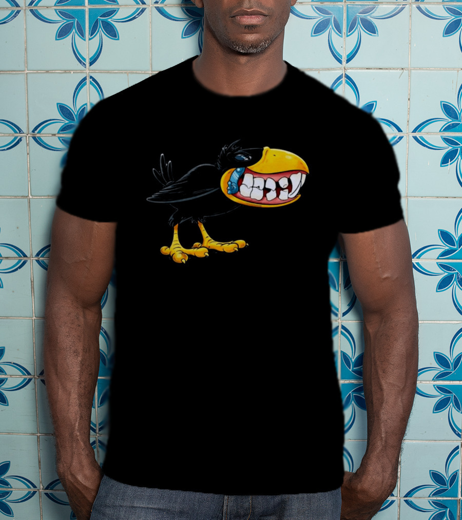 Crow With Huge Teeth Cartoon Blue Phone Green T-Shirt