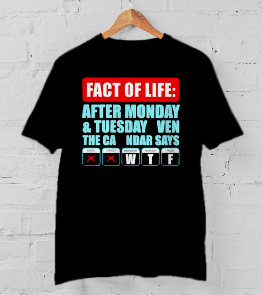 Fact Of Life After Monday And Tuesday Calendar Says WTF T-Shirt