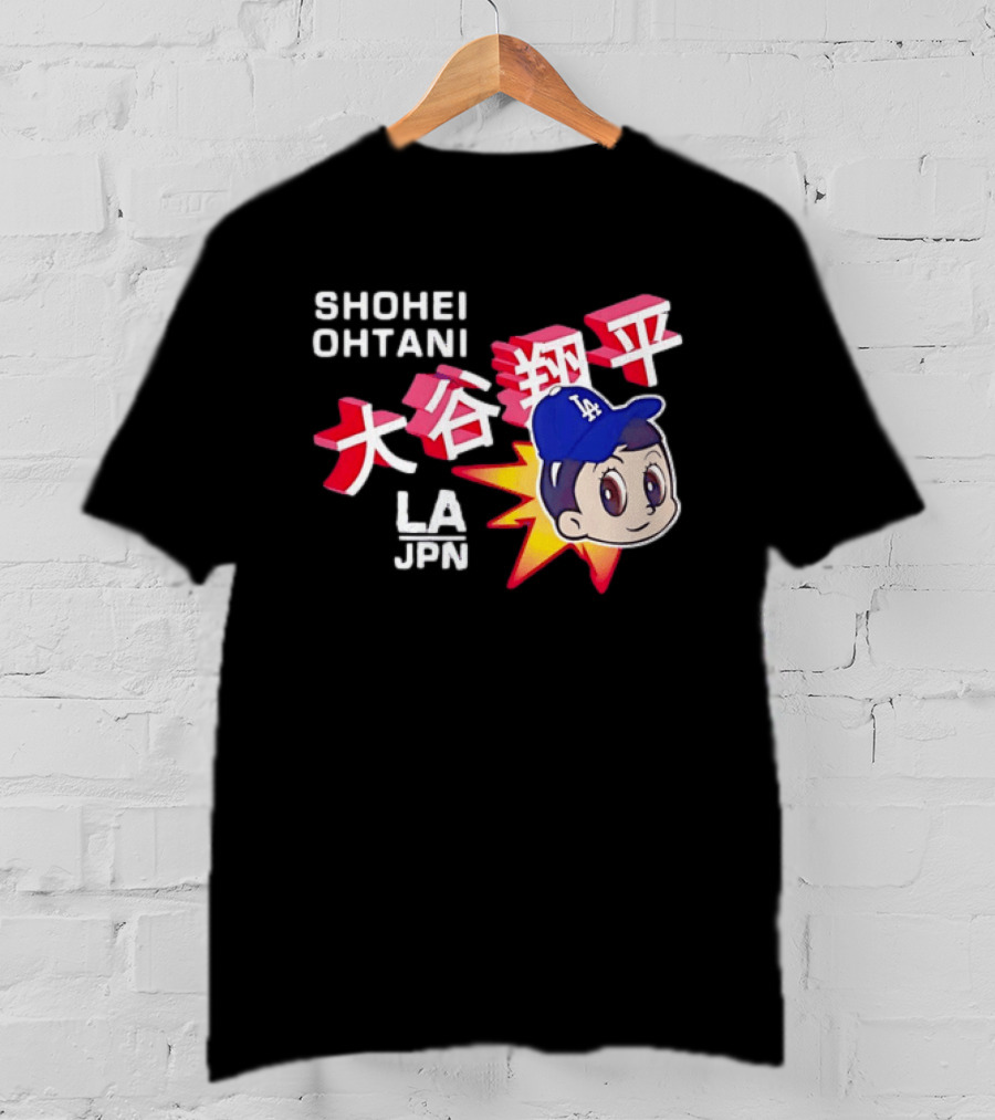 Shohei Ohtani Cartoon LA Dodgers JPN Kanji Characters T-Shirt