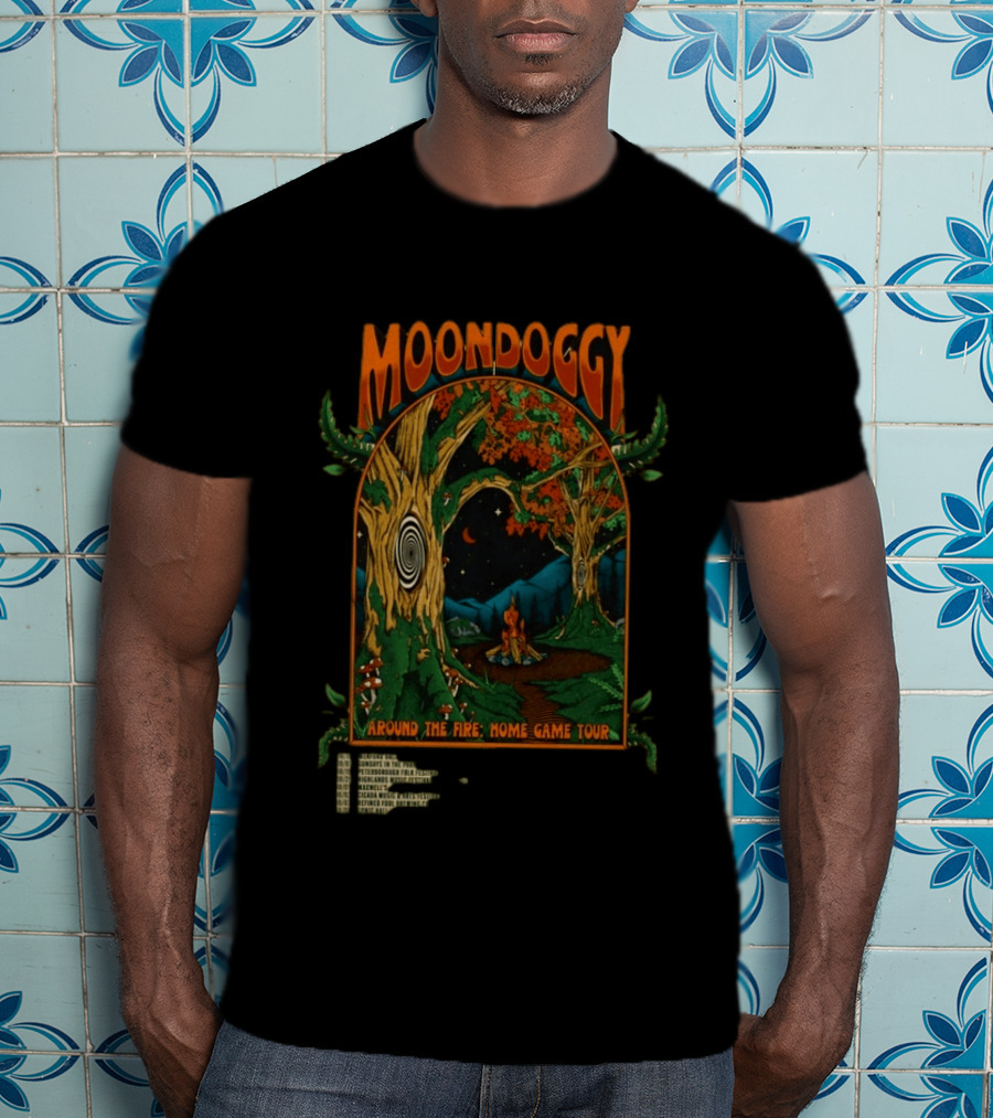Moondoggy Around The Fire Home Game Tour 2026 Psychedelic Forest Campfire T-Shirt