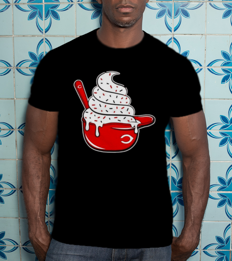 Cincinnati Reds Ice Cream Helmet With Sprinkles And Spoon T-Shirt