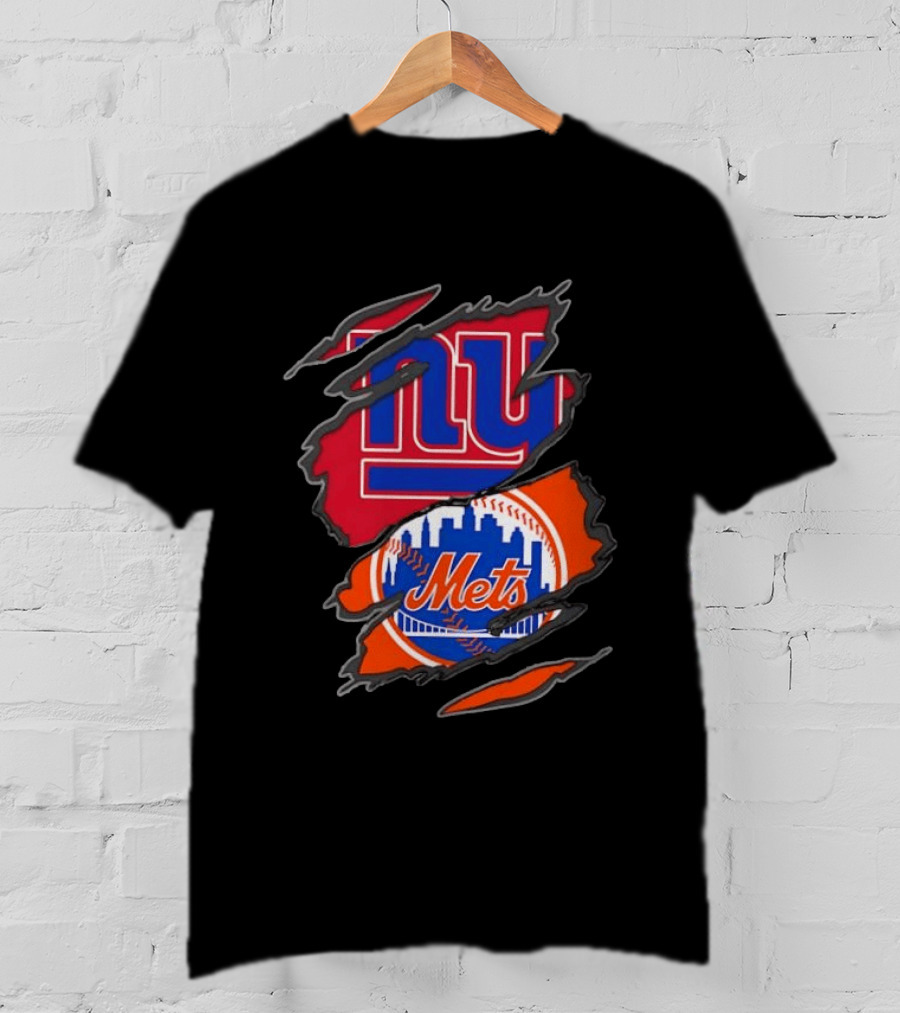 New York Giants New York Mets Ripped Reveal Football Baseball T-Shirt