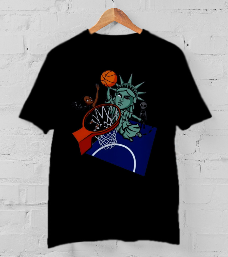 Statue Of Liberty Basketball Dunk With Alien And Athlete Joe Maracic T-Shirt