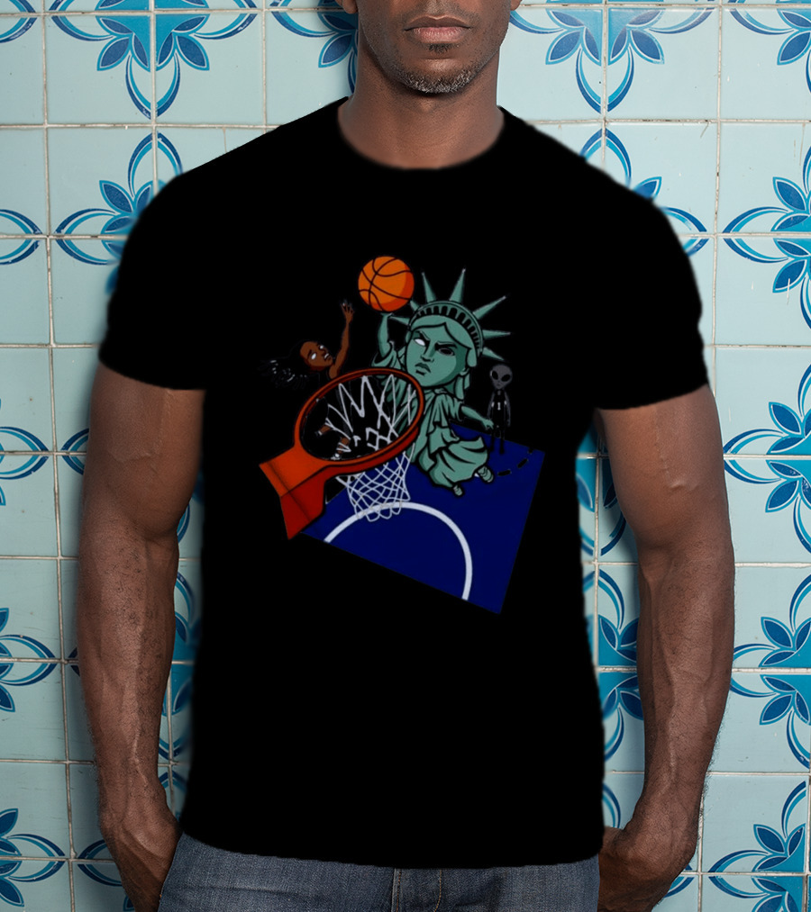 Statue Of Liberty Basketball Dunk With Alien And Athlete Joe Maracic T-Shirt